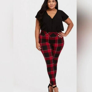 Torrid Cropped Ponte Knit Pixie Pants Women Plus 3X Red Black Plaid Stretch
